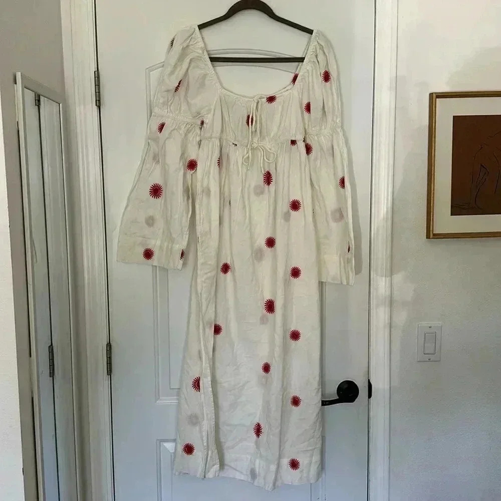 NEW Free People Emory Embroidered Cotton-Linen Blend Midi Dress Ivory NWOT Sz S - Picture 5 of 14